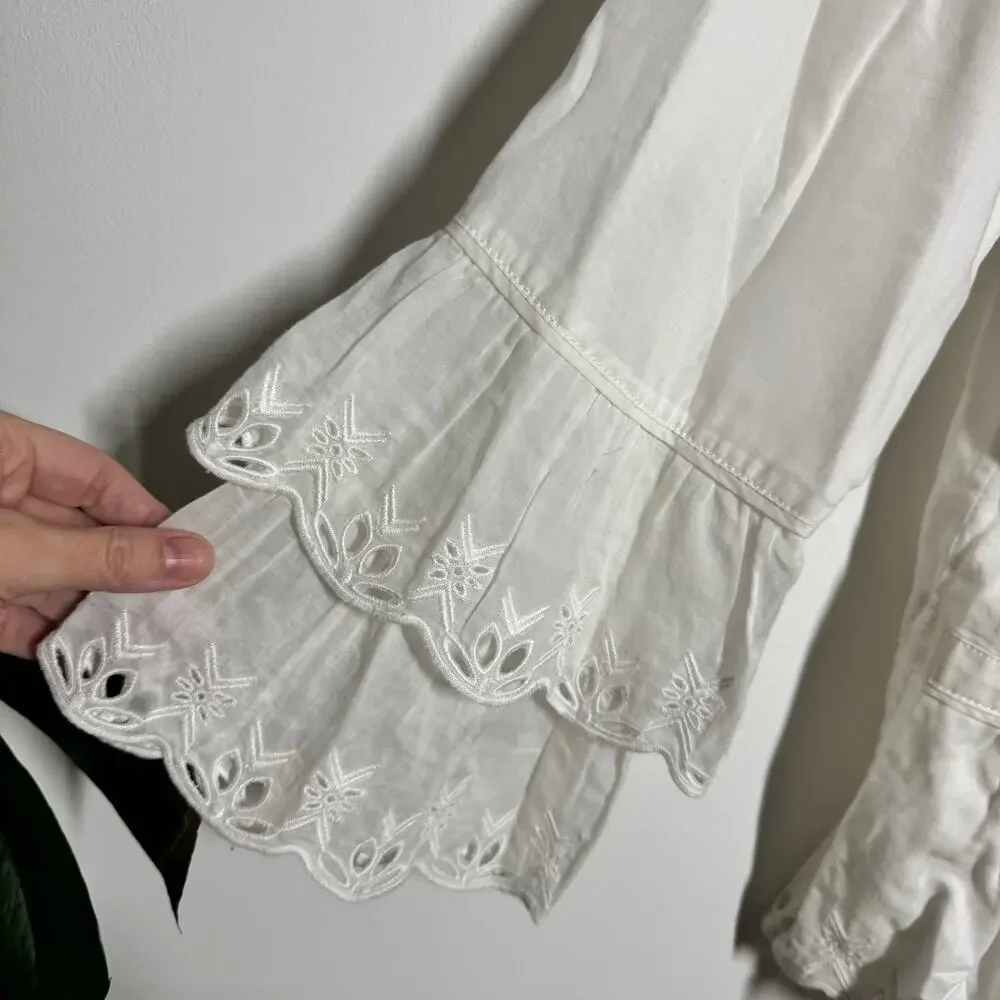 Tory Burch Peasant‎ Cottagecore Blouse Top Women 10 White Eyelet Lace Quite Lux